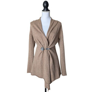 Neiman Marcus Cashmere Brown Textured Harness Leather Closure Cardigan Sweater S